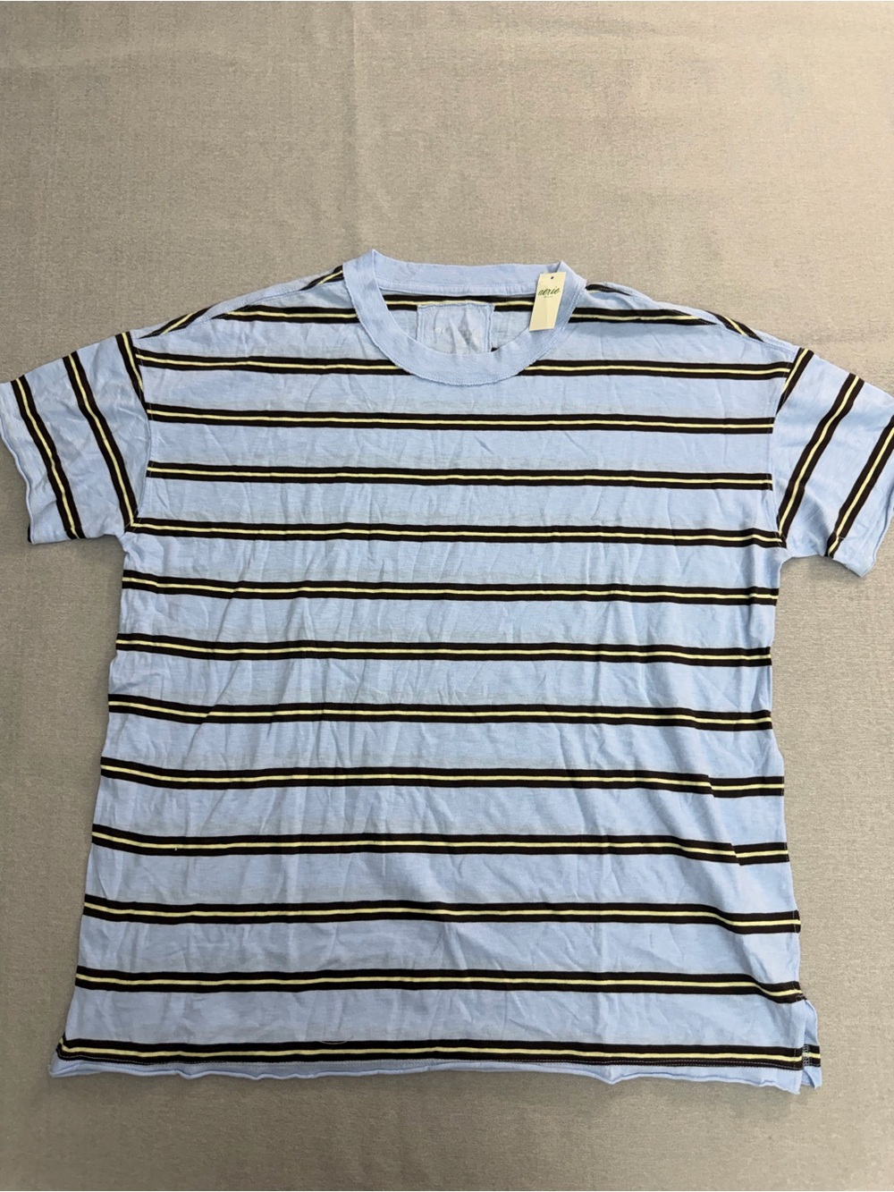 Aerie Boyfriend Tee Striped Crew Neck Blue T-Shirt Size S